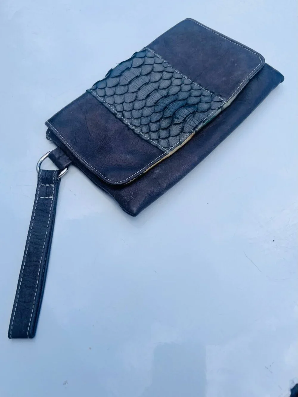 Jane Cooper Genuine Python & Leather Wristlet Clutch, Hand-Painted Desert Lining